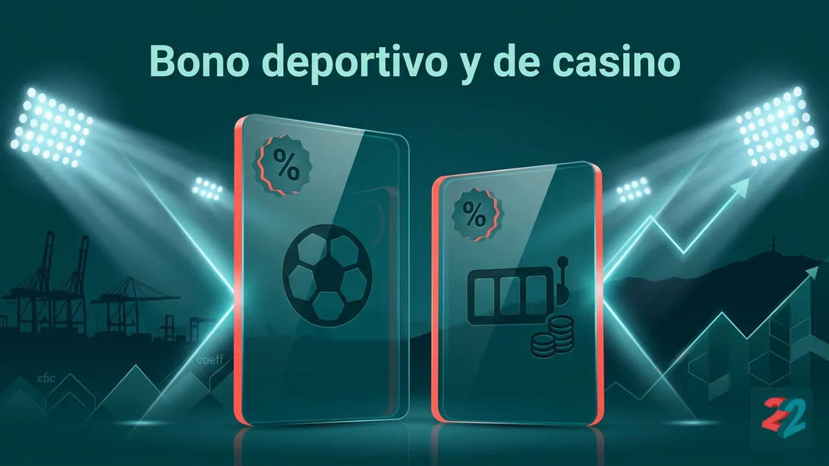 Comparación visual entre el bono deportivo y el bono de casino de 22bet Chile en dos tarjetas