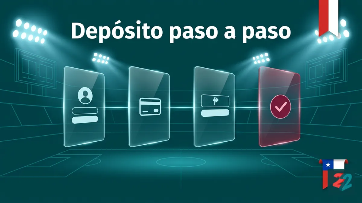 Secuencia de pantallas mostrando el proceso paso a paso para depositar en 22bet Chile