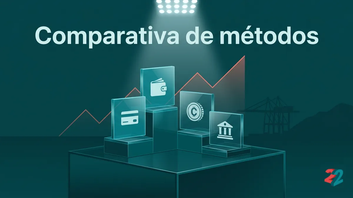 Comparativa visual de métodos de pago de 22bet Chile: tarjeta, billetera, cripto y banca local
