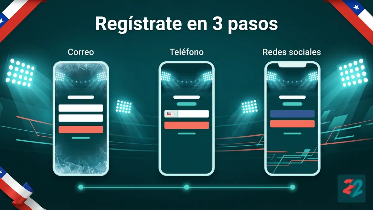 Tres formas de registrarte en 22Bet Chile: correo, teléfono o redes sociales
